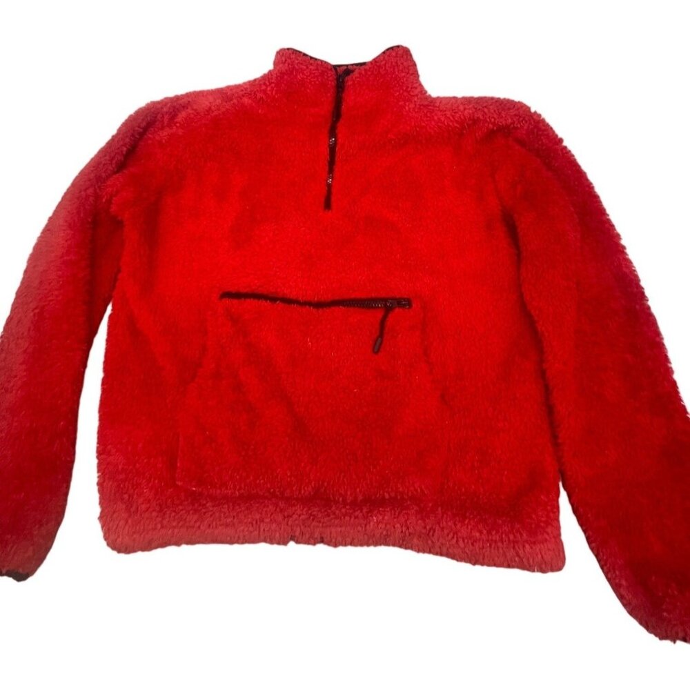 no boundaries fuzzy long sleeve sweatshirt solid red 1/4 zip pockets large READ